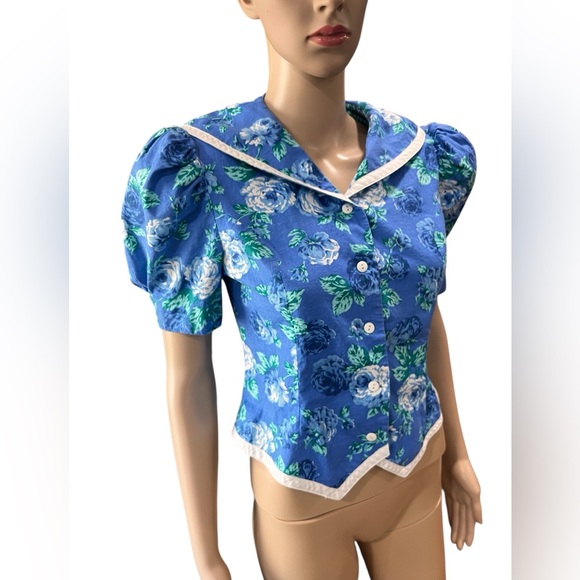 Floral Blue Women's Top - Picture 7 of 9